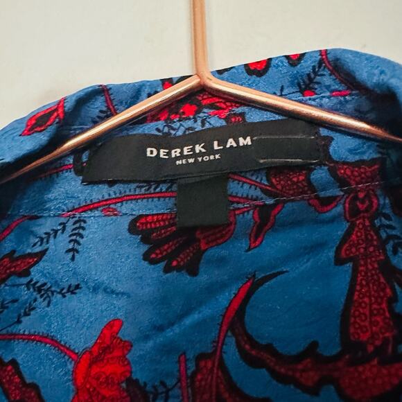 Derek Lam Blue & Red Floral Print Button Front A-Line Shirt Dress Size 4 - Picture 7 of 9